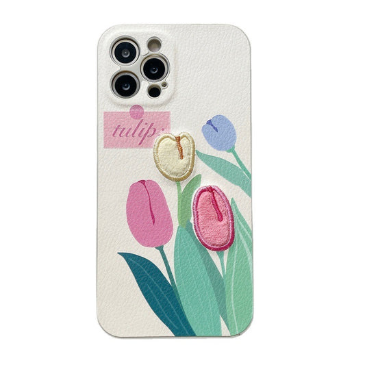 Embroidered Tulip Phone Case Floral Cover