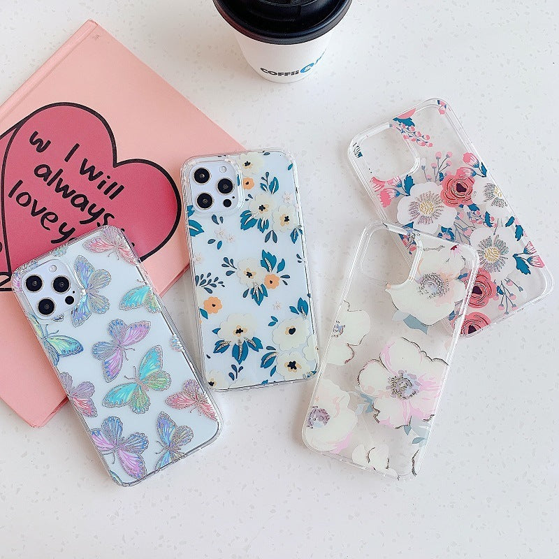 Laser Butterfly Floral Soft Cover for iPhone 11/12, XS, XR, 7/8 Plus