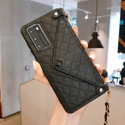 Suitable For Huawei P30P40MATE30 Mobile Phone Shell Lambskin Card Crossbody Shoulder Strap Protective Cover Bracket