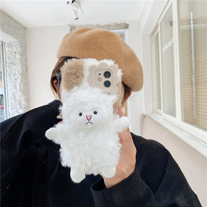 Anti-slip Creative Cute Plush Lamb Phone Case Back Cover Type