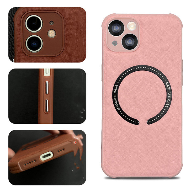 Leather Phone Case Iphone14 Mag Safe Magnetic Cross