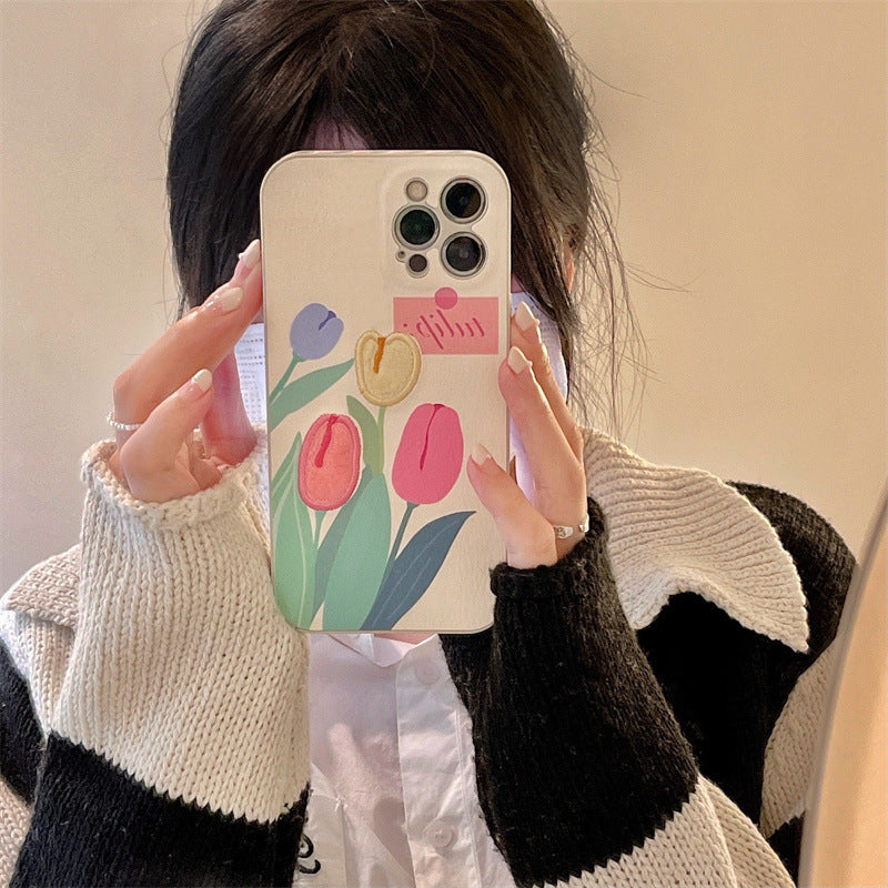 Embroidered Tulip Phone Case Floral Cover