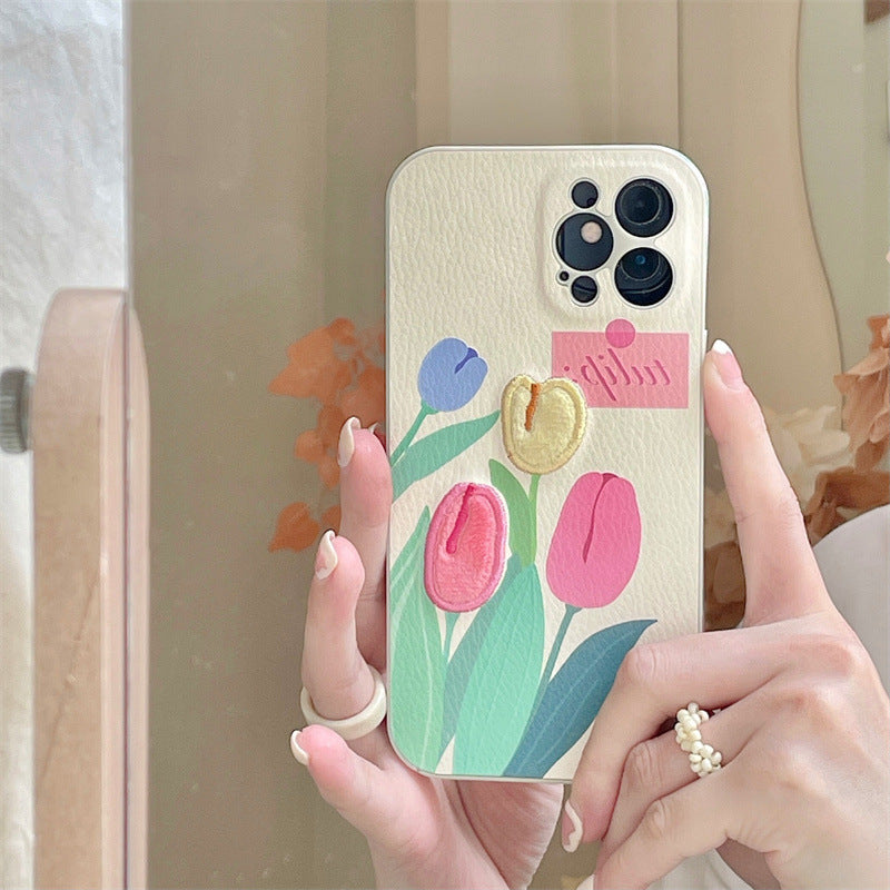 Embroidered Tulip Phone Case Floral Cover