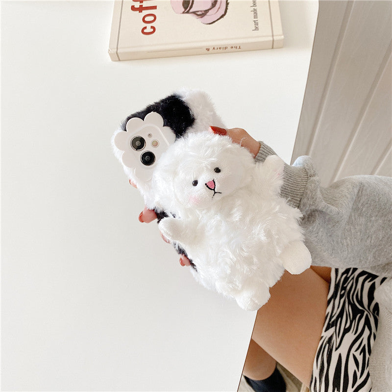 Anti-slip Creative Cute Plush Lamb Phone Case Back Cover Type