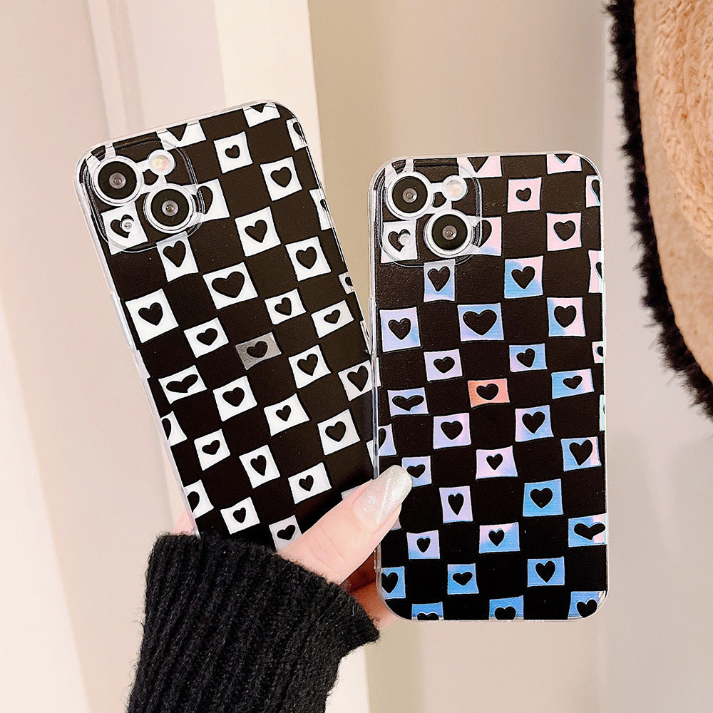 Checkerboard Love Mobile Phone Case Tpu Anti-fall Protective Cover