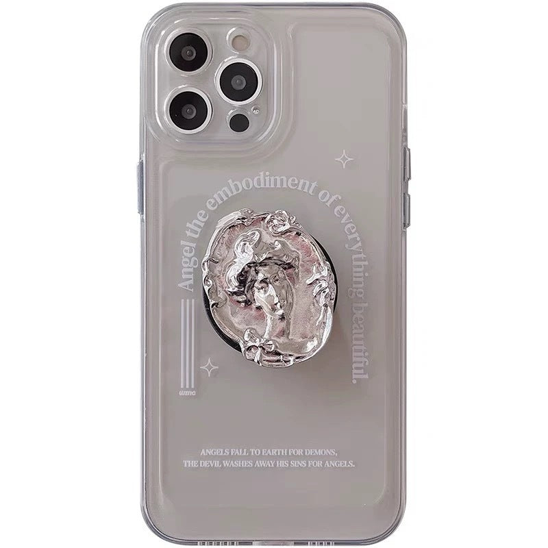 Electroplating Silver Artistic Portrait Pleated Stand Phone Case