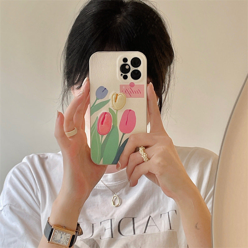 Embroidered Tulip Phone Case Floral Cover